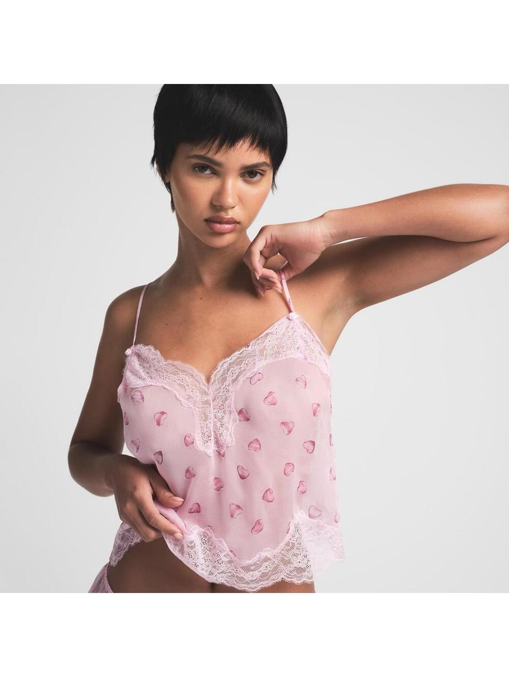 SKIMS Romance Lace Pink Heart Cami Top Small